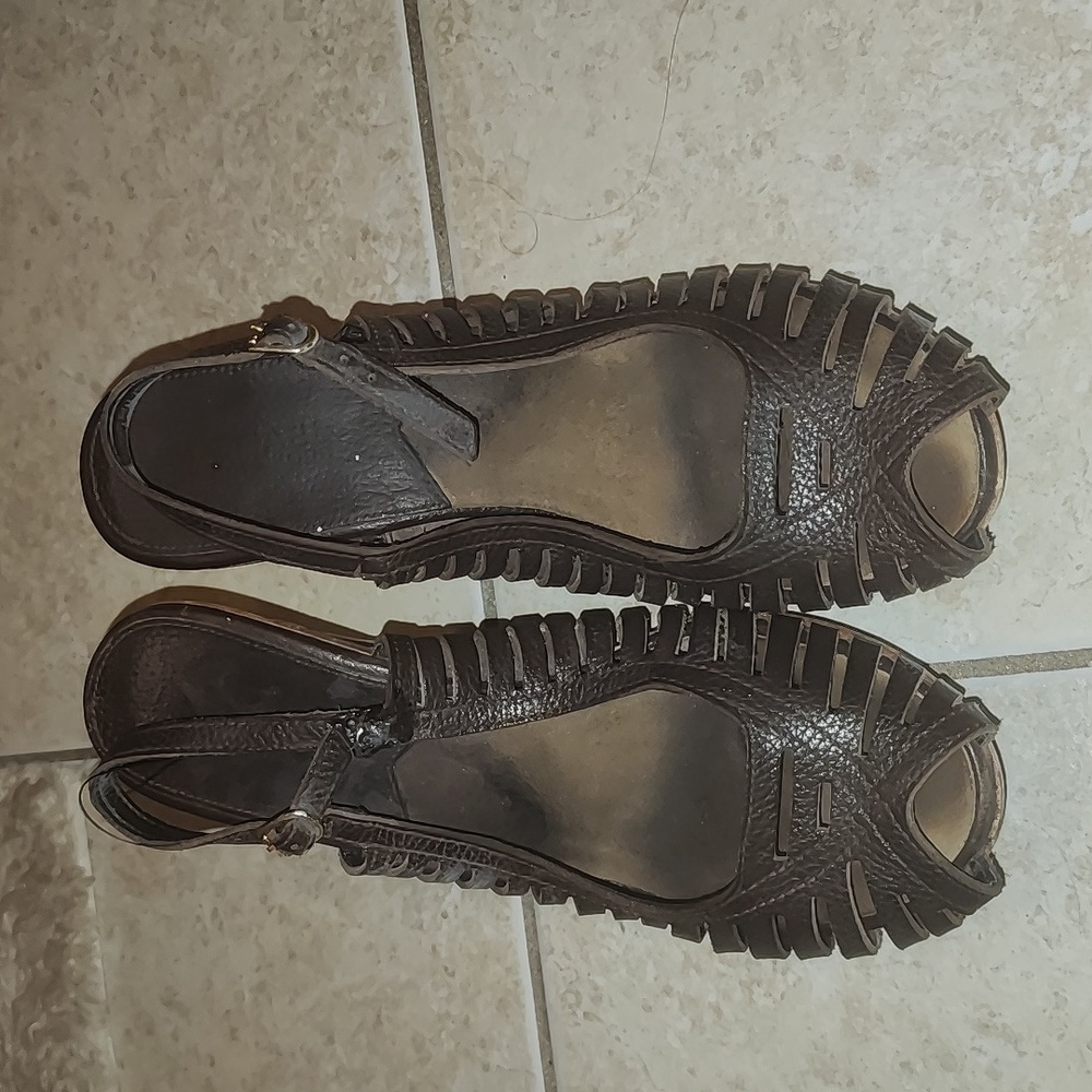 Michael Kors Vintage Brown Leather Wooden Heel